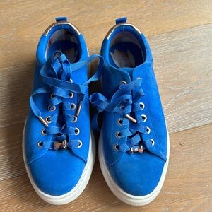 Ted Baker blue suede sneakers with rose gold accents